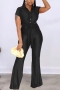 s-4xl plus size summer new 6 colors solid color stretch single-breasted with belt stylish jumpsuit_Black