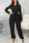 s-2xl autumn new plus size 5 colors solid color slight stretch turndown collar single-breasted pocket stylish jumpsuit with belt_Black