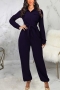 s-2xl autumn new plus size 5 colors solid color slight stretch turndown collar single-breasted pocket stylish jumpsuit with belt_Black_Purple_Rose Red_Dark Blue