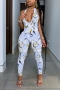s-2xl summer new plus size 4 colors allover batch printing high stretch deep v backless sexy skinny jumpsuit_Sky Blue