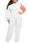 l-4xl plus size summer new 5 colors solid color stretch single sleeve tie-waist zip-up stylish simple jumpsuit(with belt)_Black_White