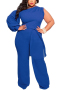 l-4xl plus size summer new 5 colors solid color stretch single sleeve tie-waist zip-up stylish simple jumpsuit(with belt)_Black_White_Red_Blue