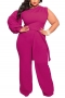 l-4xl plus size summer new 5 colors solid color stretch single sleeve tie-waist zip-up stylish simple jumpsuit(with belt)_Black_White_Red_Blue_Darkviolet