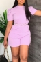 s-2xl plus size summer new 5 colors stretch crew neck zip-up with belt stylish playsuit_Black_Purple