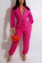 s-2xl plus size autumn new stylish three colors solid color lapel drawstring stretch with pocket casual jumpsuit_Black_Magenta