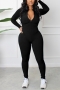 s-2xl plus size autumn & winter new 5 colors stretch long sleeve zip-up slim stylish sexy jumpsuit_Black