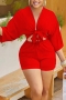 s-2xl plus size summer new 6 colors stretch three-quarter sleeve deep-v-neck hollow lace up stylish sexy playsuit_Black_White_Red