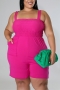 l-4xl plus size summer new 3 colors stretch strappy smocked pockets stylish simple playsuit_Black_Magenta