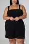 l-4xl plus size summer new 3 colors stretch strappy smocked pockets stylish simple playsuit_Black