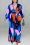xl-5xl plus size autumn new stylish 5 colors slight stretch belt v-neck multicolor batch printing casual jumpsuit_Black_Purple_Red_Blue