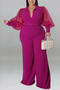 xl-5xl plus size autumn new stylish 5 colors mesh patchwork see-through deep v belt slight stretch sexy jumpsuit_Black_Dark Blue_Magenta