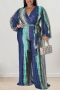 xl-5xl plus size autumn new 5 colors stretch contrast color stripe printing with belt stylish jumpsuit_Black_Dark Blue