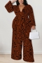 xl-5xl plus size autumn new 8 colors stretch batch printing v-neck straight stylish jumpsuit(with belt)_White_Purple_Red_Blue_Brown