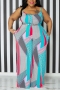 xl-5xl plus size summer new 4 colors stretch abstract printing sling pocket wide leg stylish jumpsuit(with belt)_Red