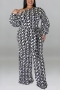 xl-5xl plus size autumn new 6 colors stretch geometric printing off-the-shoulder stylish jumpsuit(with belt)_White