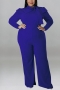 xl-5xl plus size autumn new 5 colors stretch bow long sleeves zip-up wide leg stylish jumpsuit_Black_Dark Green_Red_Blue