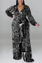 xl-5xl plus size autumn new 6 colors stretch batch printing with belt v-neck loose stylish jumpsuit_Black