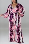 xl-5xl plus size autumn new 6 colors stretch batch printing v-neck with belt wide leg stylish jumpsuit_Black_Purple_Blue_Pink