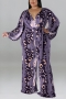 xl-5xl plus size autumn new 6 colors stretch batch printing v-neck with belt wide leg stylish jumpsuit_Black_Purple