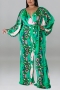 xl-5xl plus size autumn new 6 colors stretch batch printing v-neck with belt wide leg stylish jumpsuit_Black_Purple_Blue_Pink_Yellow_Green