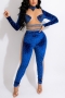autumn new stylish two colors see-through mesh stitching rhinestone decor stretch slim zip-up plus size high quality sexy jumpsuit_Black_Blue