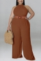 xl-5xl plus size summer new 6 colors stretch sleeveless button hollow with belt stylish jumpsuit_Black_Purple_Blue_Brown