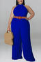 xl-5xl plus size summer new 6 colors stretch sleeveless button hollow with belt stylish jumpsuit_Black_Purple_Blue