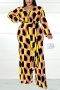 xl-5xl plus size autumn new 6 colors geometric printing v-neck with belt wide leg stylish jumpsuit_Black_Rose Red_Blue_Orange_Yellow