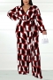 xl-5xl plus size autumn new 6 colors geometric printing v-neck with belt wide leg stylish jumpsuit_Black_Rose Red