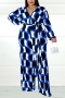 xl-5xl plus size autumn new 6 colors geometric printing v-neck with belt wide leg stylish jumpsuit_Black_Rose Red_Blue