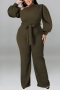 xl-5xl plus size autumn new 5 colors stretch lantern long sleeve one shoulder stylish jumpsuit(with belt)_Black_Dark Green