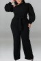 xl-5xl plus size autumn new 5 colors stretch lantern long sleeve one shoulder stylish jumpsuit(with belt)_Black