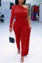s-2xl plus size autumn new 4 colors stretch one shoulder irregular design side zip-up stylish jumpsuit_Black_Red