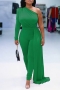s-2xl plus size autumn new 4 colors stretch one shoulder irregular design side zip-up stylish jumpsuit_Black_Red_Blue_Green