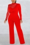 autumn new stylish 5-colors mesh patchwork see-through slight stretch zip-up plus size with shoulder pad sexy jumpsuit_Black_White_Red