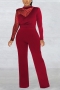 autumn new stylish 5-colors mesh patchwork see-through slight stretch zip-up plus size with shoulder pad sexy jumpsuit_Black_White_Red_Rose Red