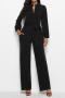 s-3xl plus size autumn new stylish 7 colors solid color single breasted belt high stretch pocket casual jumpsuit_Black