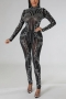 plus size rhinestone high quality see-through long sleeve zip-up jumpsuit(without underwear)_Black