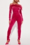 autumn&winter new stylish 3-colors solid color plus size slight stretch sling fuzzy velvet slim jumpsuit_Black_Magenta