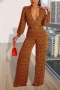 slight stretch 3 colors plus-size v-neck fashion print jumpsuit(with belt)_Blue_Yellow_Watermelon Red