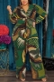 xl-5xl plus size slight stretch 4 colors batch printing lace-up belt casual jumpsuit_Dark Green