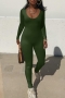 new 5 colors stretch long sleeves solid color slim stylish jumpsuit_Black_White_Dark Green