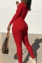 new 5 colors stretch long sleeves solid color slim stylish jumpsuit_Black_White_Dark Green_Red