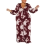 xl-5xl plus-size stretch 6 colors flower batch printing jumpsuit(with belt)_Dark Green_Rose Red