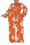 xl-5xl plus-size stretch 6 colors flower batch printing jumpsuit(with belt)_Dark Green_Rose Red_Dark Blue_Orange