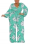 xl-5xl plus-size stretch 6 colors flower batch printing jumpsuit(with belt)_Dark Green_Rose Red_Dark Blue_Orange_Yellow_Green