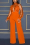 plus size slight stretch 5-colors mesh sequins belt zip-up sexy jumpsuit_Dark Green_Red_Blue_Orange