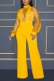 plus size slight stretch 5-colors mesh sequins belt zip-up sexy jumpsuit_Dark Green_Red_Blue_Orange_Yellow