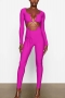 slight stretch solid color crossed sling backless hollow sexy jumpsuit_Black_Magenta