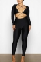 slight stretch solid color crossed sling backless hollow sexy jumpsuit_Black